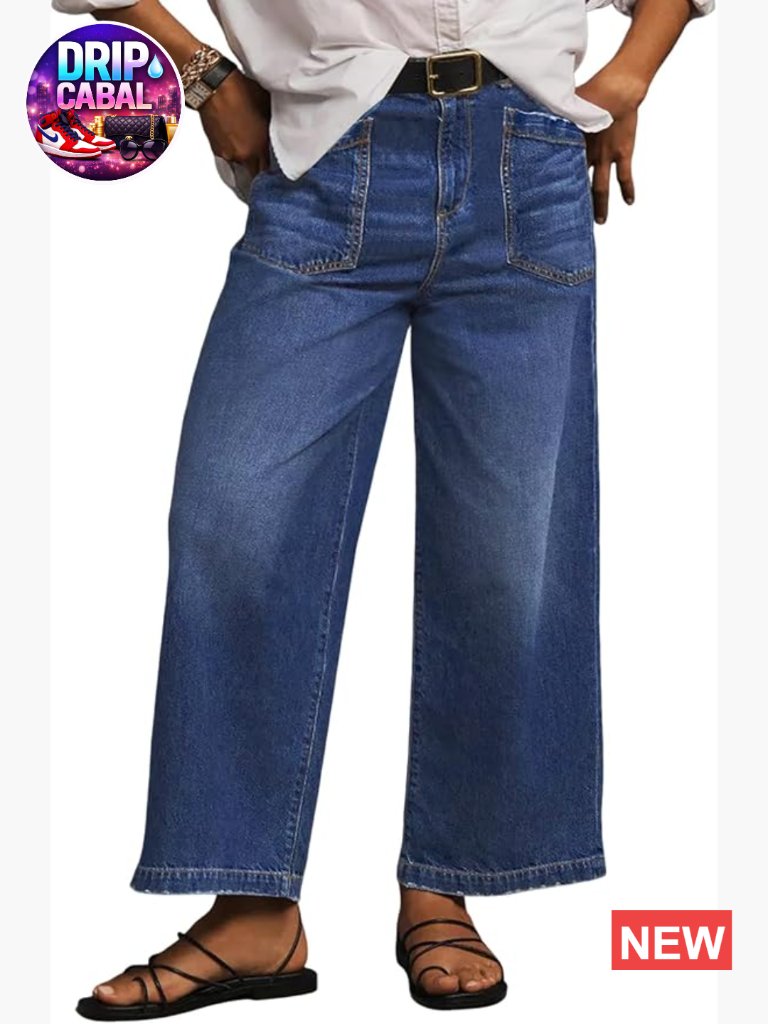 Plus Size High Waisted Wide Leg Jeans Baggy Loose Stretchy Denim Pants With